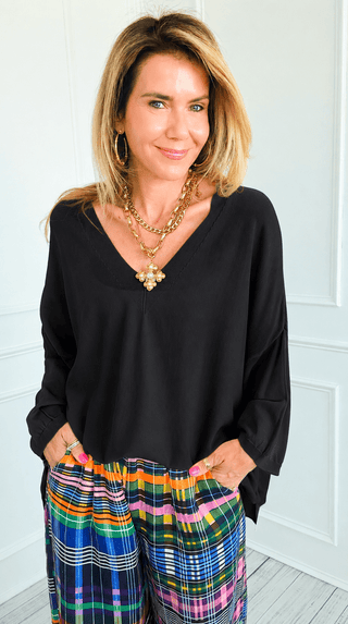Good Taste V- Neck Max Italian Knit Top- Black
