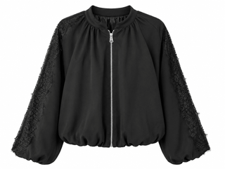 Grace in Lace Italian Zip Jacket- Black