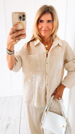 Graffiti Linen Italian Top - Beige