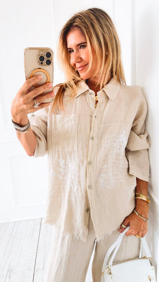 Graffiti Linen Italian Top - Beige