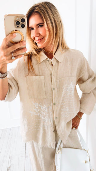 Graffiti Linen Italian Top - Beige