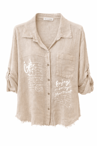Graffiti Linen Italian Top - Beige