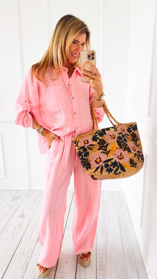Graffiti Linen Italian Top - Pink