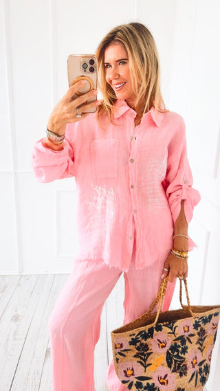 Graffiti Linen Italian Top - Pink