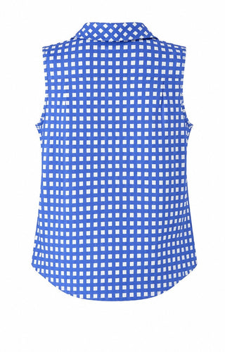 Grid Print Top - Blue