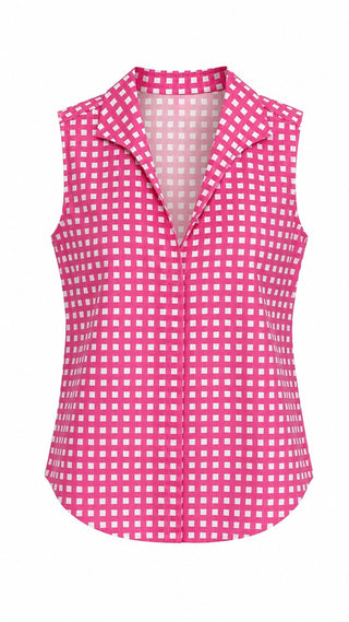 Grid Print Top - Pink