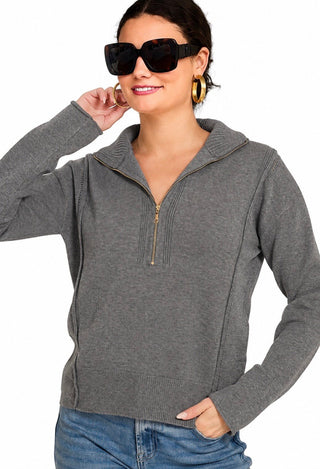 Half Zip Collared Sweater - Charcoal