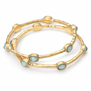 Hammered Oval Station Set Bracelet - Aqua