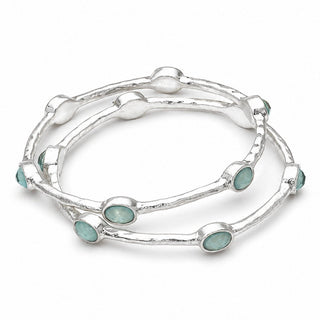 Hammered Oval Station Set Bracelet - Aqua