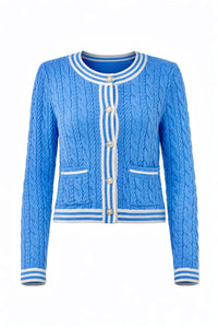 Harbor Lane Cable Cardigan - Blue/Ivory