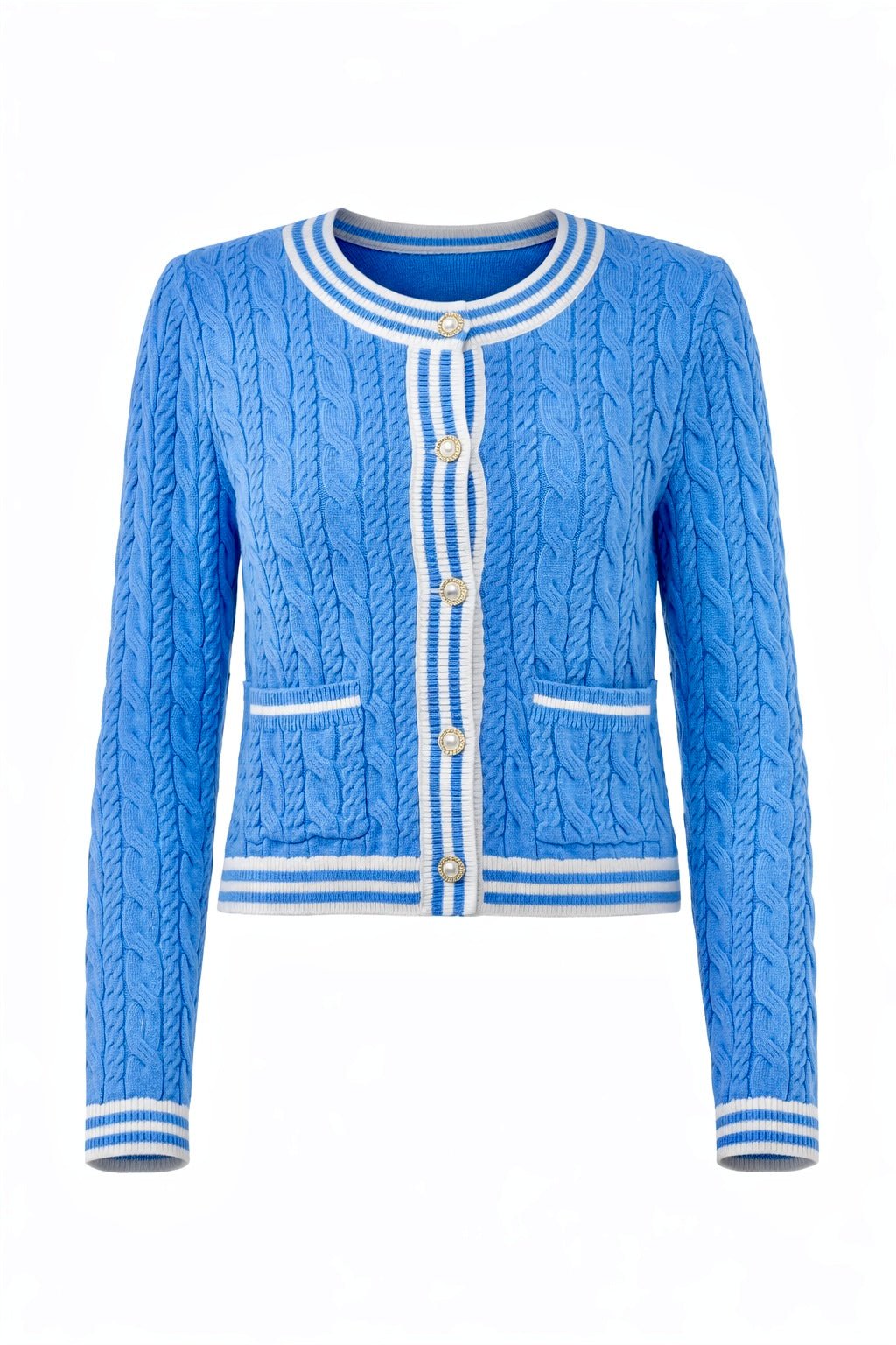 Harbor Lane Cable Cardigan - Blue/Ivory