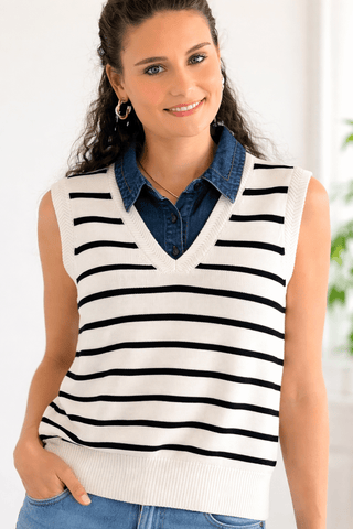 Harbor Layered Sweater Vest - Ivory/Black