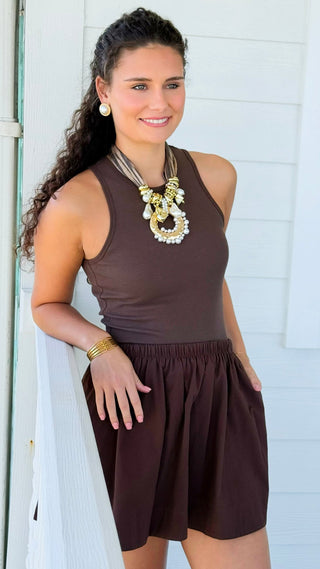 Harbor Muse Ribbed Skirt Set - Chocolate