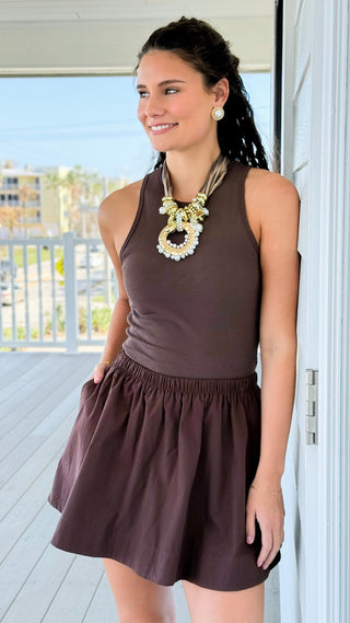 Harbor Muse Ribbed Skirt Set - Chocolate