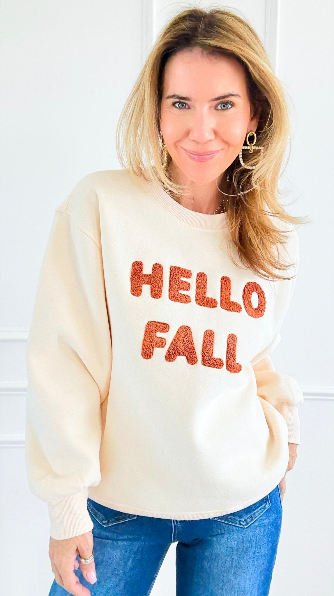Hello Fall Sweatshirt-110 Long Sleeve Tops-PANACHE APPAREL-Coastal Bloom Boutique, find the trendiest versions of the popular styles and looks Located in Indialantic, FL