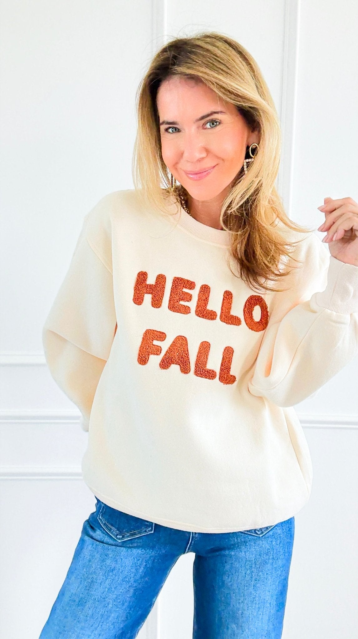Hello Fall Sweatshirt-110 Long Sleeve Tops-PANACHE APPAREL-Coastal Bloom Boutique, find the trendiest versions of the popular styles and looks Located in Indialantic, FL