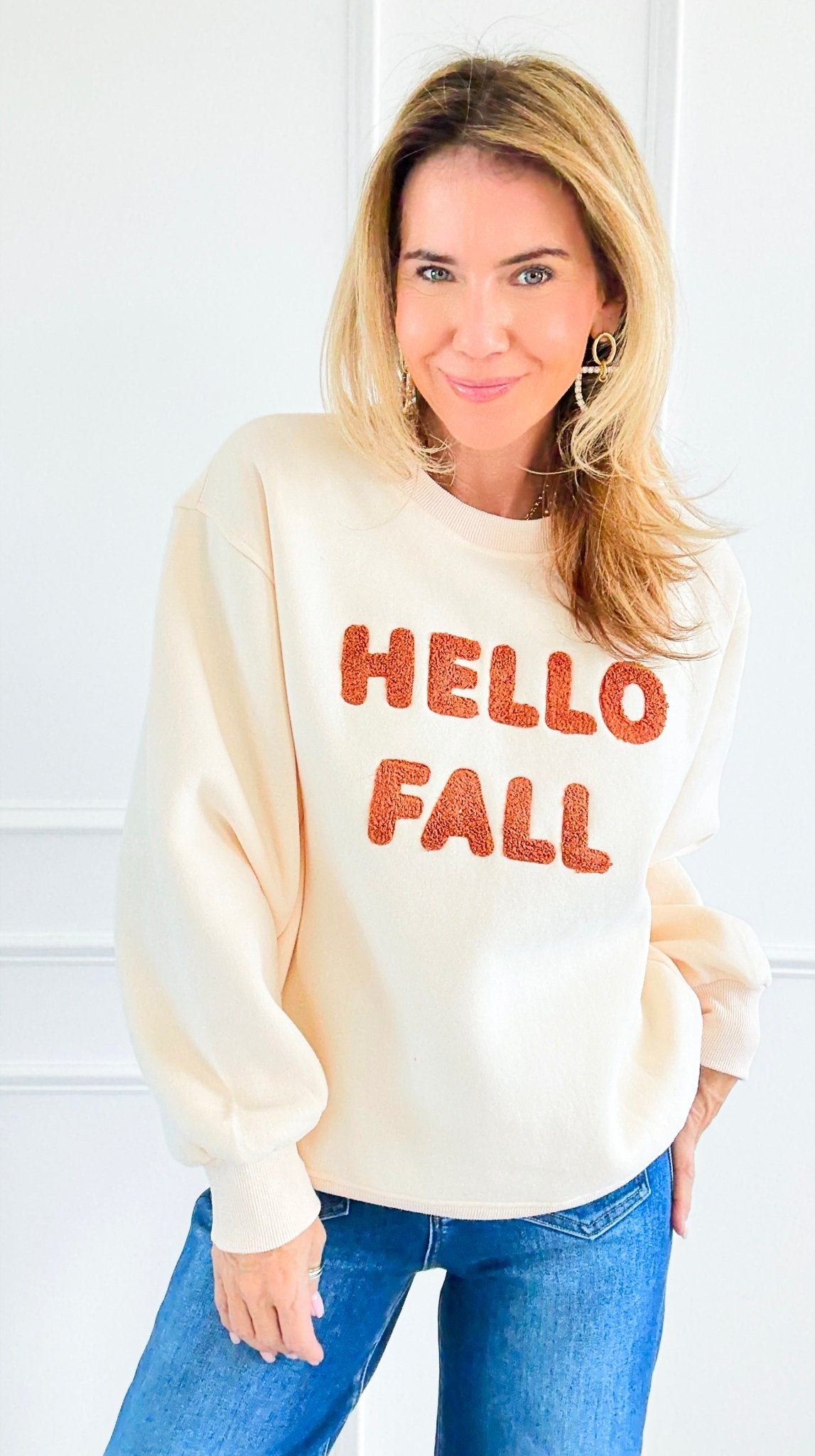 Hello Fall Sweatshirt-110 Long Sleeve Tops-PANACHE APPAREL-Coastal Bloom Boutique, find the trendiest versions of the popular styles and looks Located in Indialantic, FL