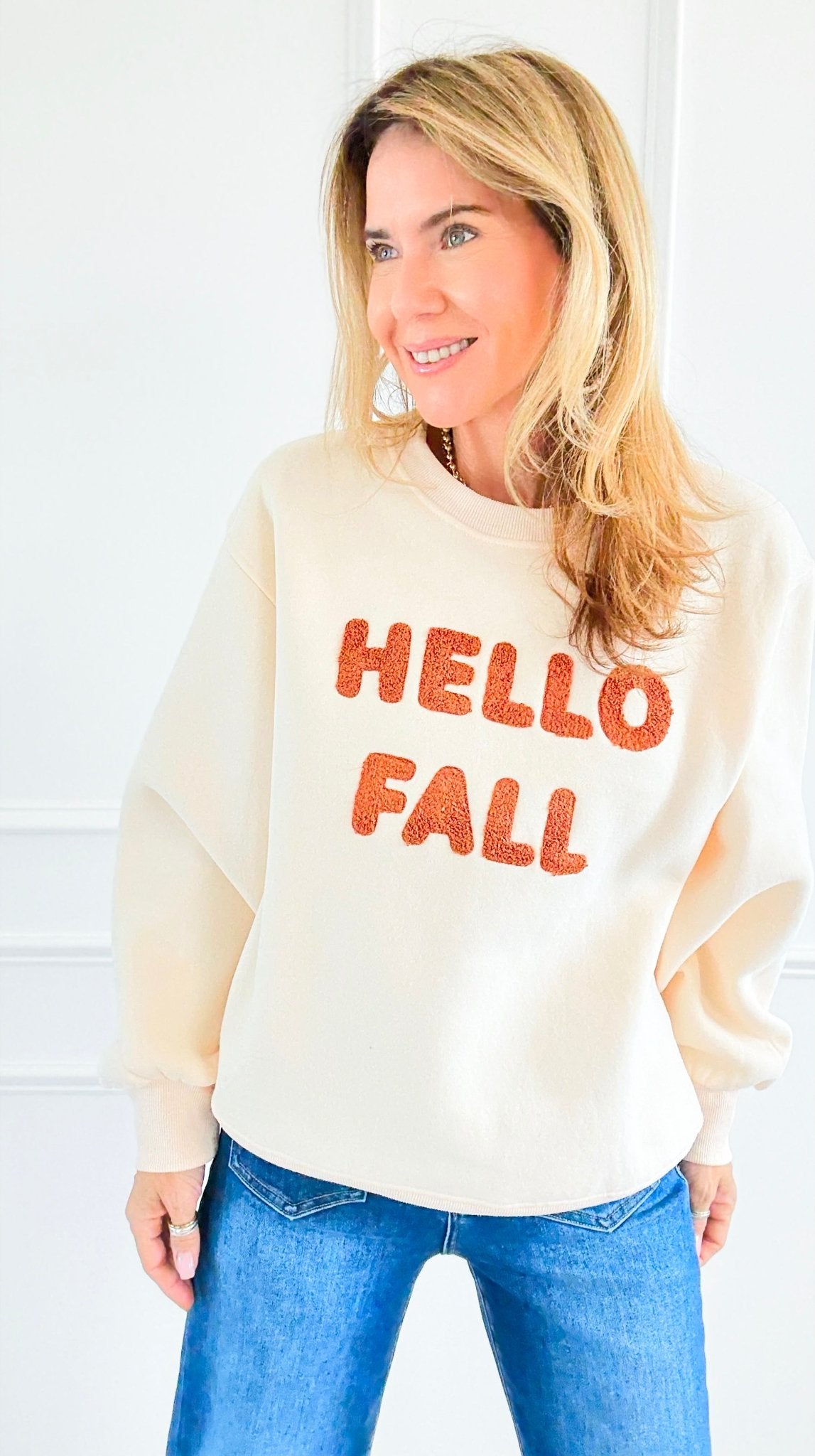 Hello Fall Sweatshirt-110 Long Sleeve Tops-PANACHE APPAREL-Coastal Bloom Boutique, find the trendiest versions of the popular styles and looks Located in Indialantic, FL