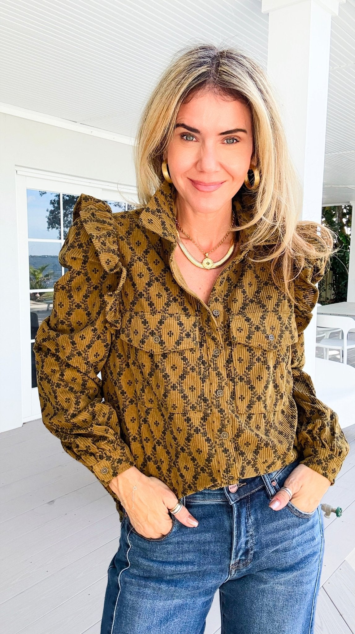 Heritage Ruffle Button Down Top