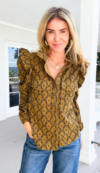 Heritage Ruffle Button Down Top
