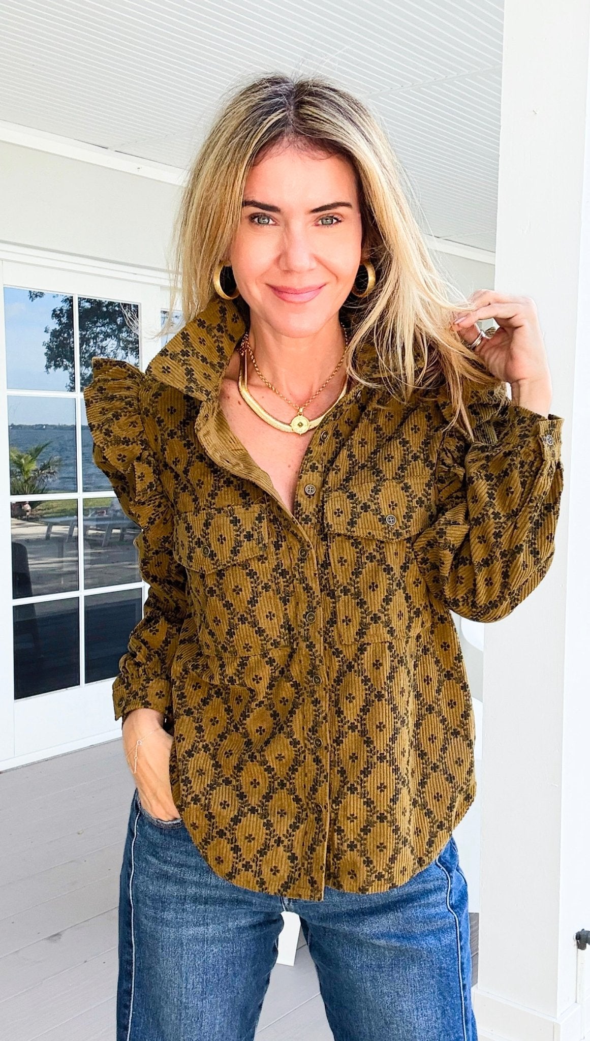 Heritage Ruffle Button Down Top