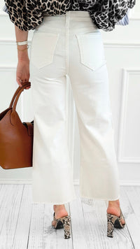 High Rise Wide Leg Cropped Denim-White-100 Pants-Zenana-Coastal Bloom Boutique, find the trendiest versions of the popular styles and looks Located in Indialantic, FL