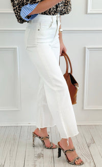 High Rise Wide Leg Cropped Denim-White-100 Pants-Zenana-Coastal Bloom Boutique, find the trendiest versions of the popular styles and looks Located in Indialantic, FL