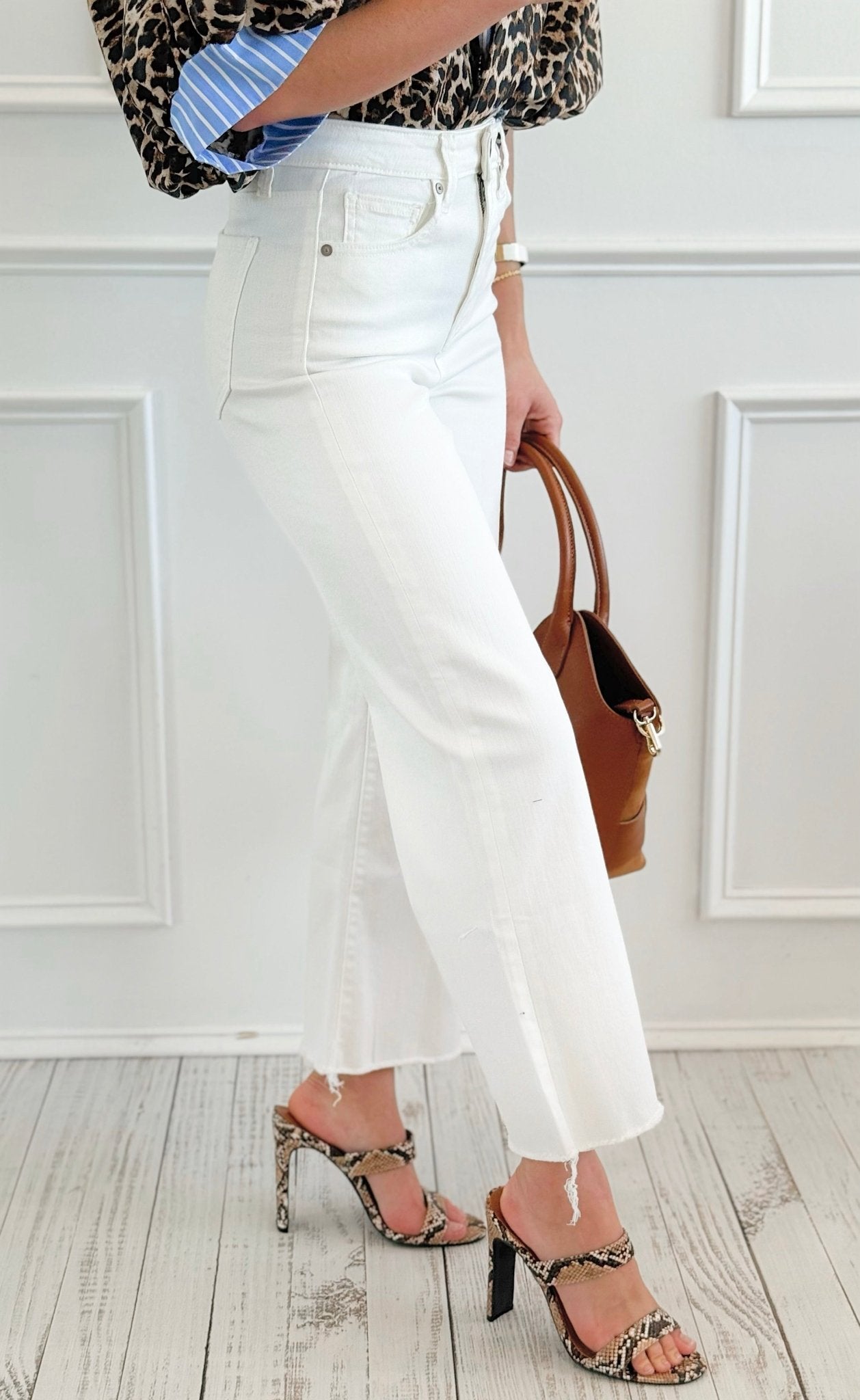 High Rise Wide Leg Cropped Denim-White-100 Pants-Zenana-Coastal Bloom Boutique, find the trendiest versions of the popular styles and looks Located in Indialantic, FL