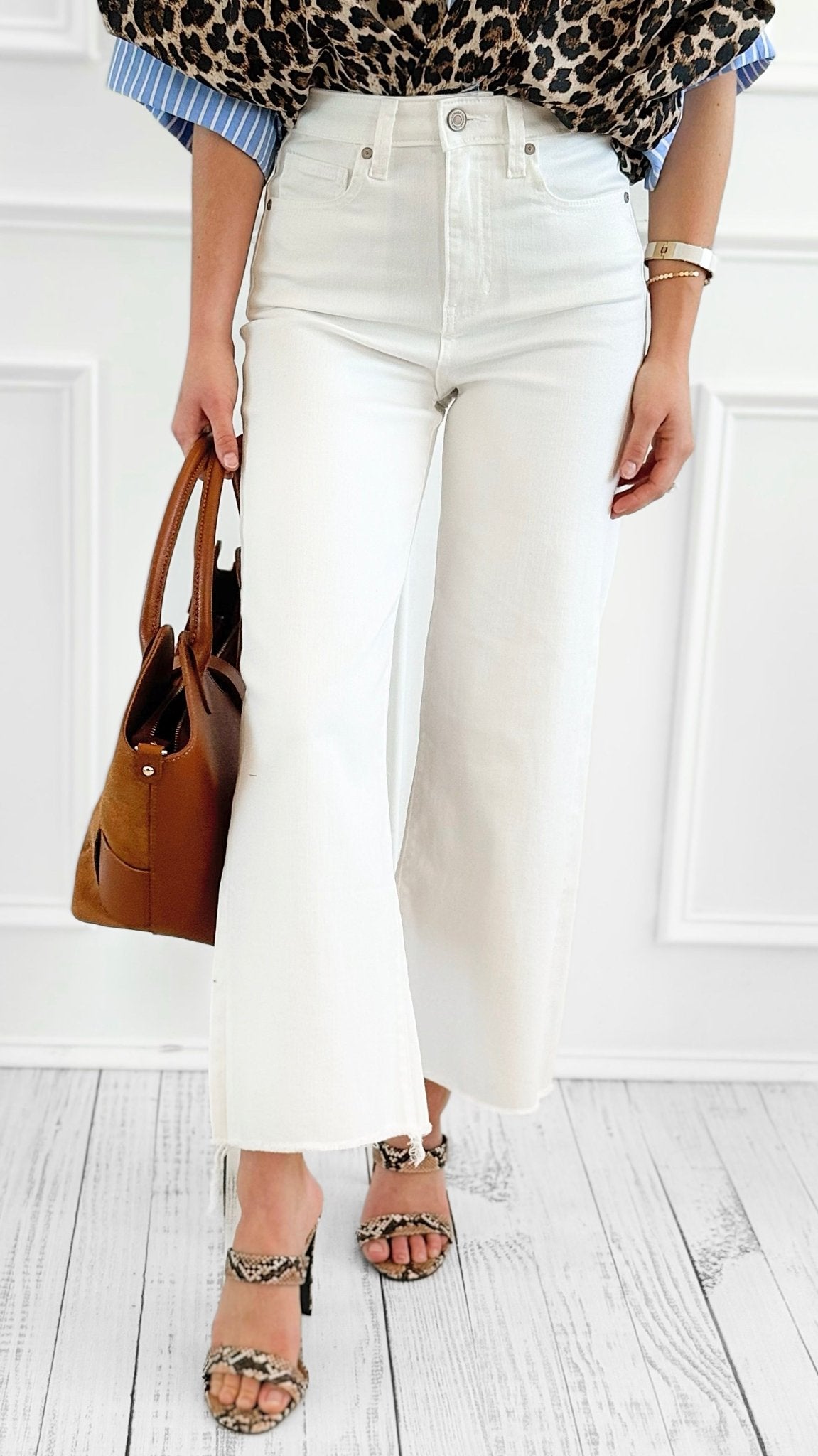 High Rise Wide Leg Cropped Denim-White-100 Pants-Zenana-Coastal Bloom Boutique, find the trendiest versions of the popular styles and looks Located in Indialantic, FL