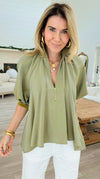 High Society Mock Neck Blouse -Olive-110 Long Sleeve Tops-Glam-Coastal Bloom Boutique, find the trendiest versions of the popular styles and looks Located in Indialantic, FL