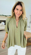 High Society Mock Neck Blouse -Olive-110 Long Sleeve Tops-Glam-Coastal Bloom Boutique, find the trendiest versions of the popular styles and looks Located in Indialantic, FL