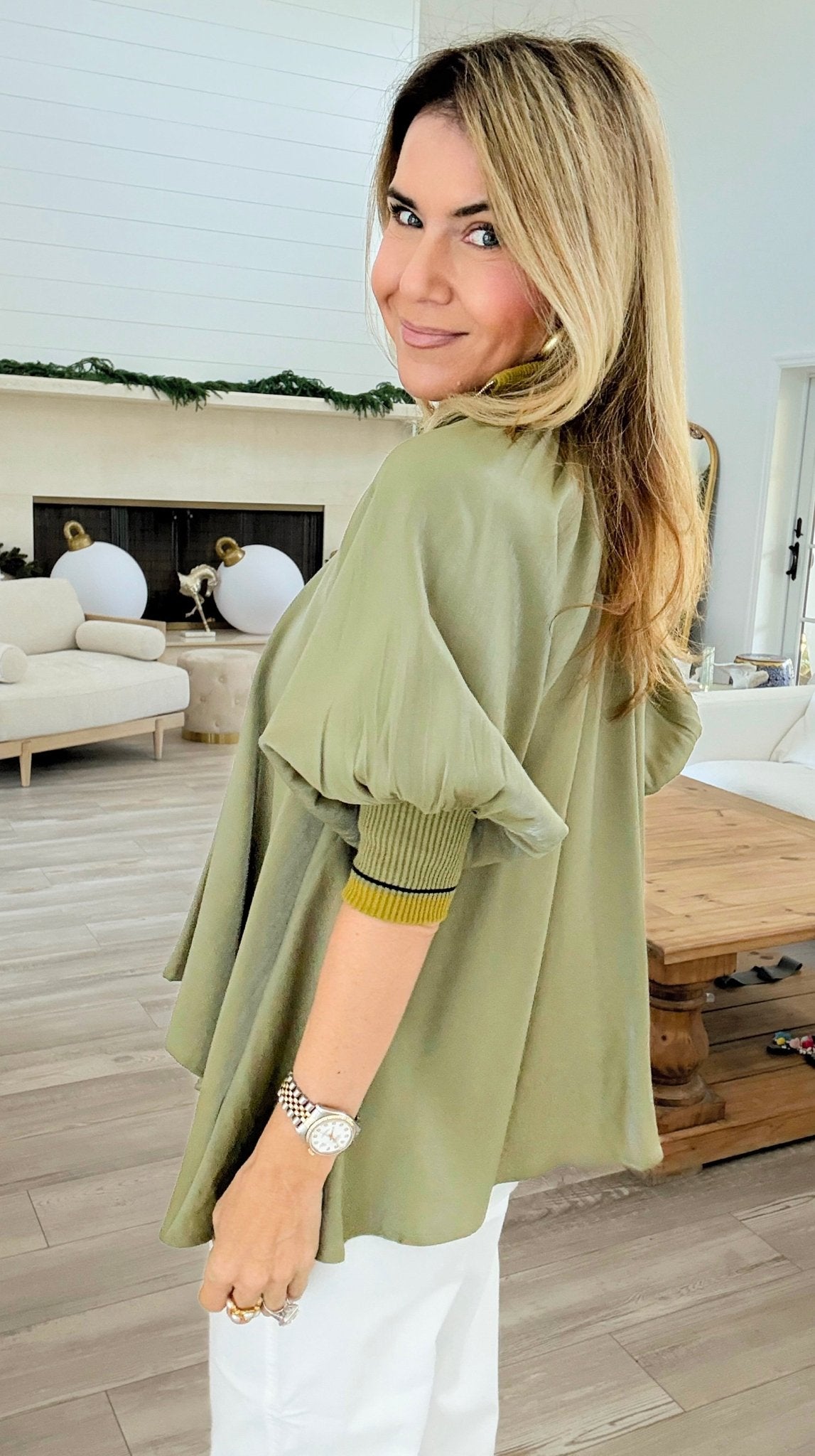 High Society Mock Neck Blouse -Olive-110 Long Sleeve Tops-Glam-Coastal Bloom Boutique, find the trendiest versions of the popular styles and looks Located in Indialantic, FL