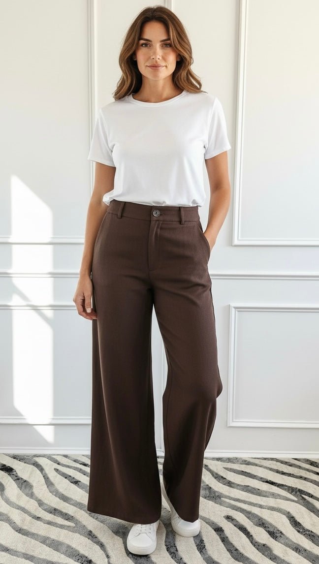 High Waist Pants - Brown-100 Pants-GLAM-Coastal Bloom Boutique, find the trendiest versions of the popular styles and looks Located in Indialantic, FL