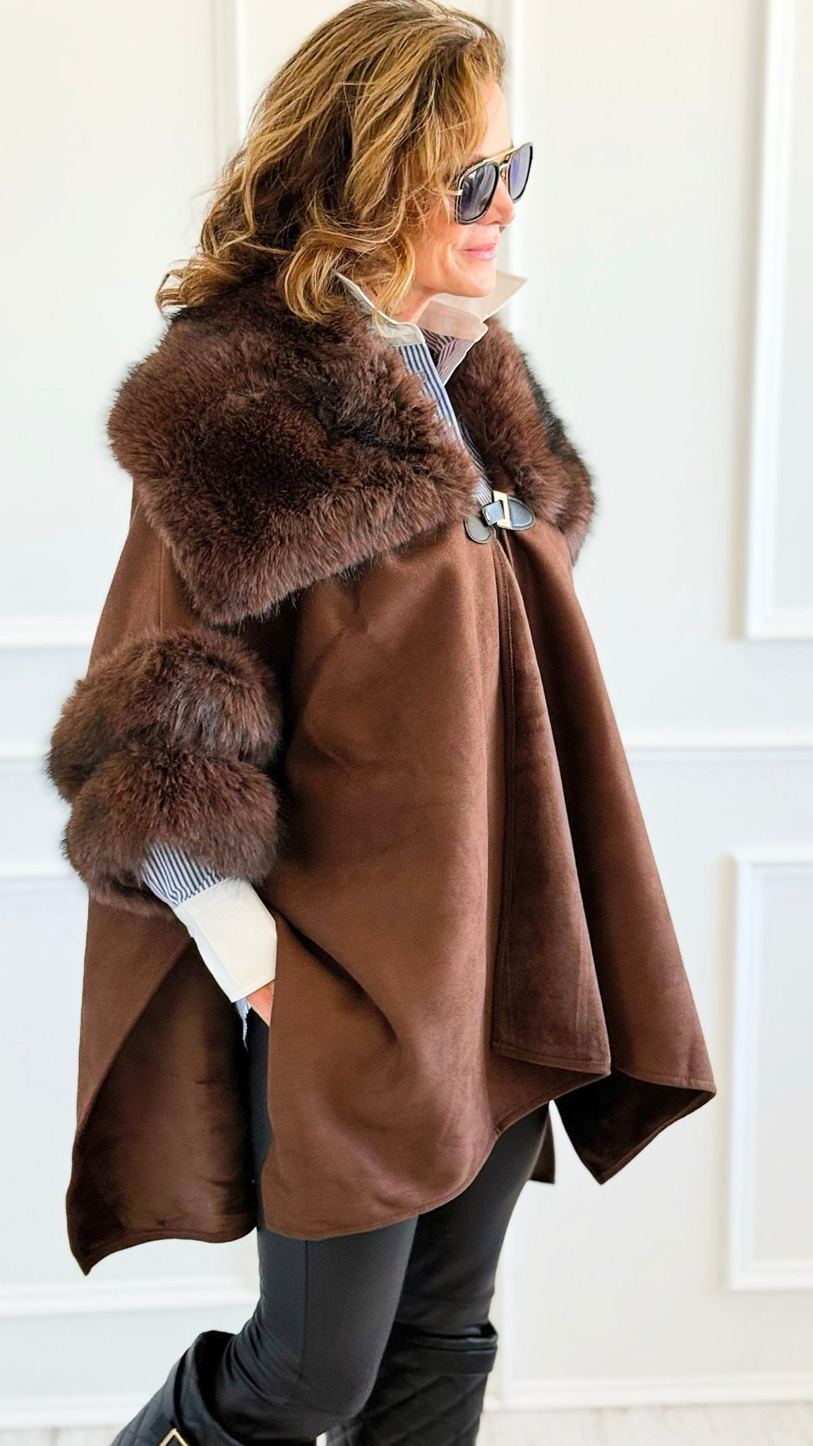 Highland Vegan Fur Cape-160 Jackets-Original USA-Coastal Bloom Boutique, find the trendiest versions of the popular styles and looks Located in Indialantic, FL
