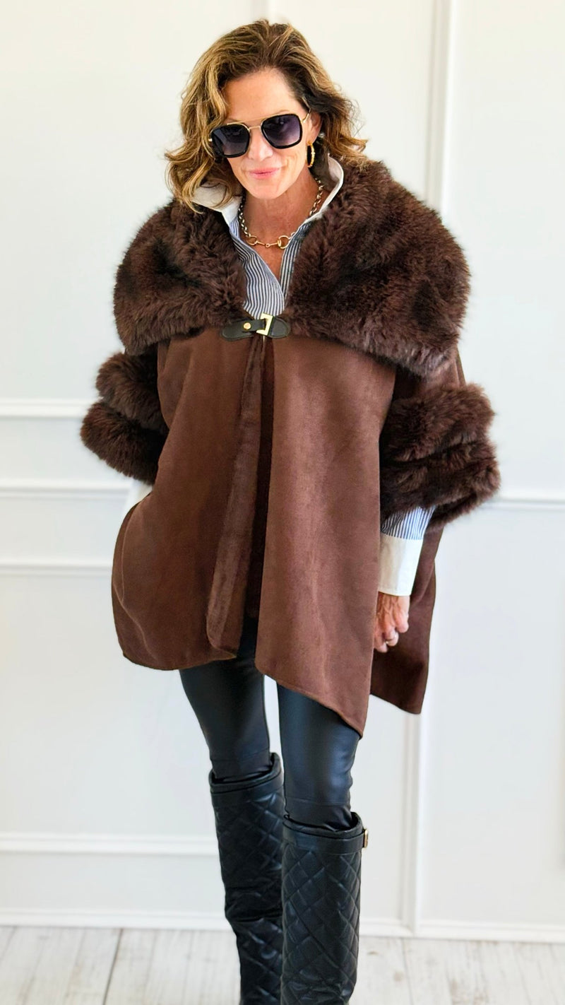 Highland Vegan Fur Cape-160 Jackets-Original USA-Coastal Bloom Boutique, find the trendiest versions of the popular styles and looks Located in Indialantic, FL