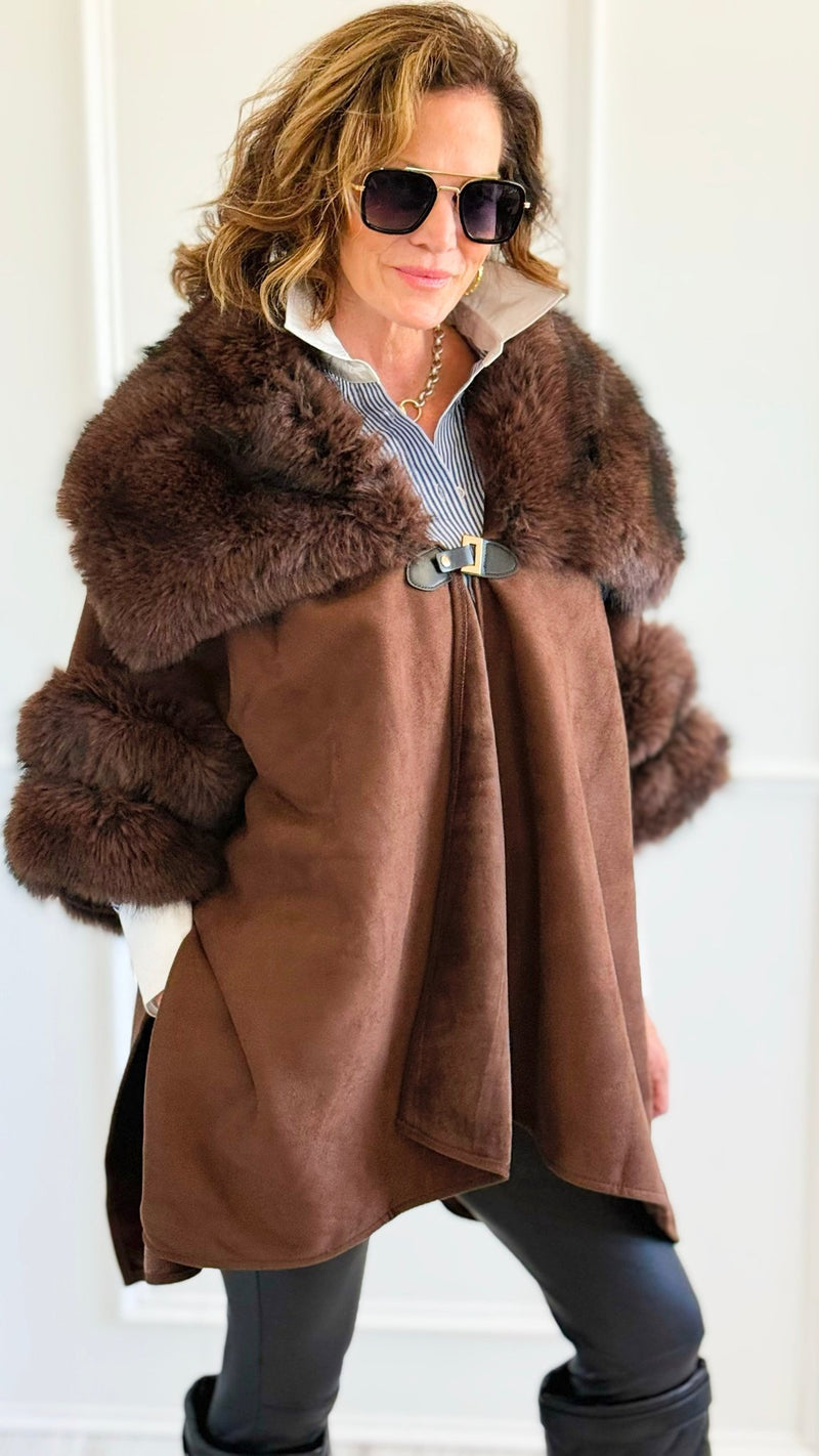 Highland Vegan Fur Cape-160 Jackets-Original USA-Coastal Bloom Boutique, find the trendiest versions of the popular styles and looks Located in Indialantic, FL