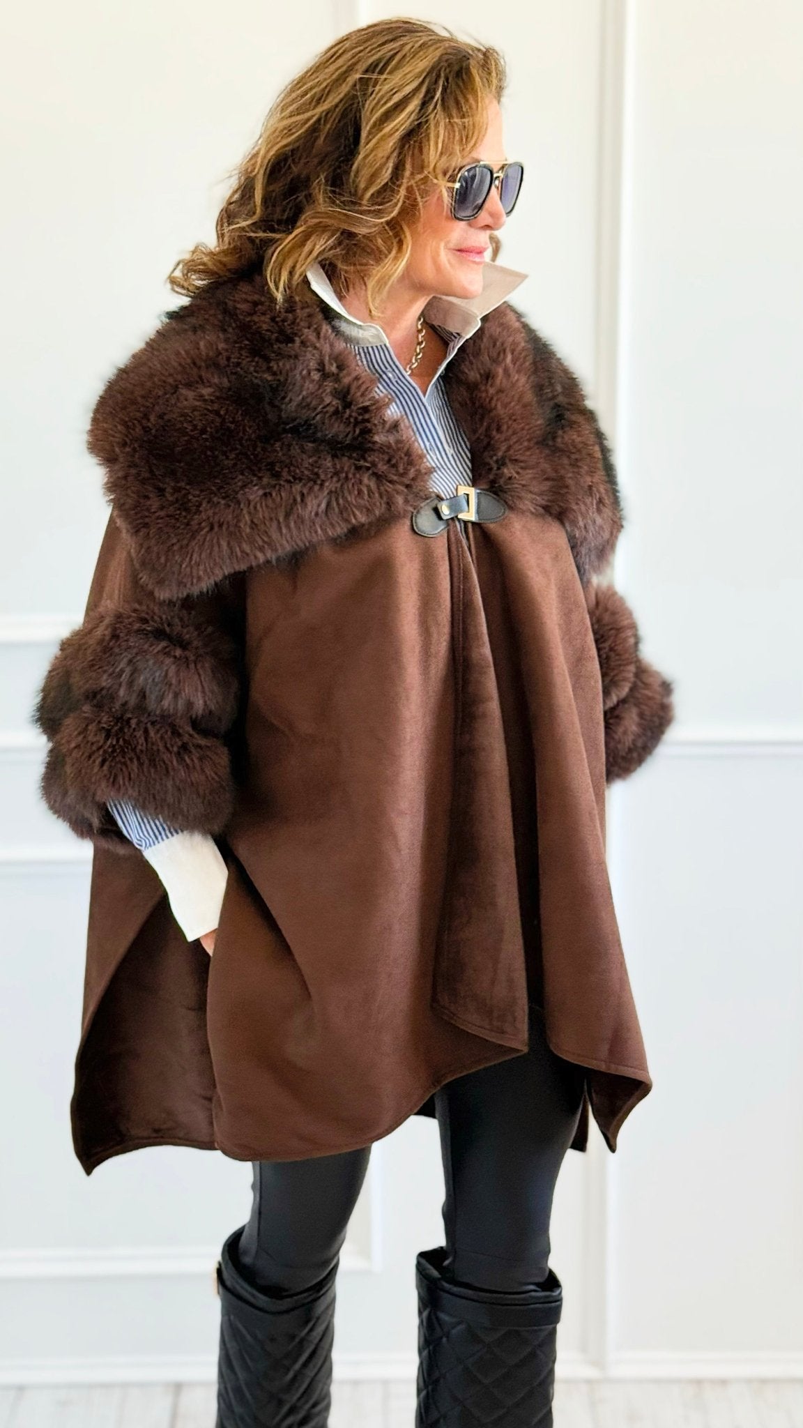Highland Vegan Fur Cape-160 Jackets-Original USA-Coastal Bloom Boutique, find the trendiest versions of the popular styles and looks Located in Indialantic, FL