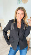 Holiday Glamour Button Blazer-160 Jackets-ROUSSEAU-Coastal Bloom Boutique, find the trendiest versions of the popular styles and looks Located in Indialantic, FL