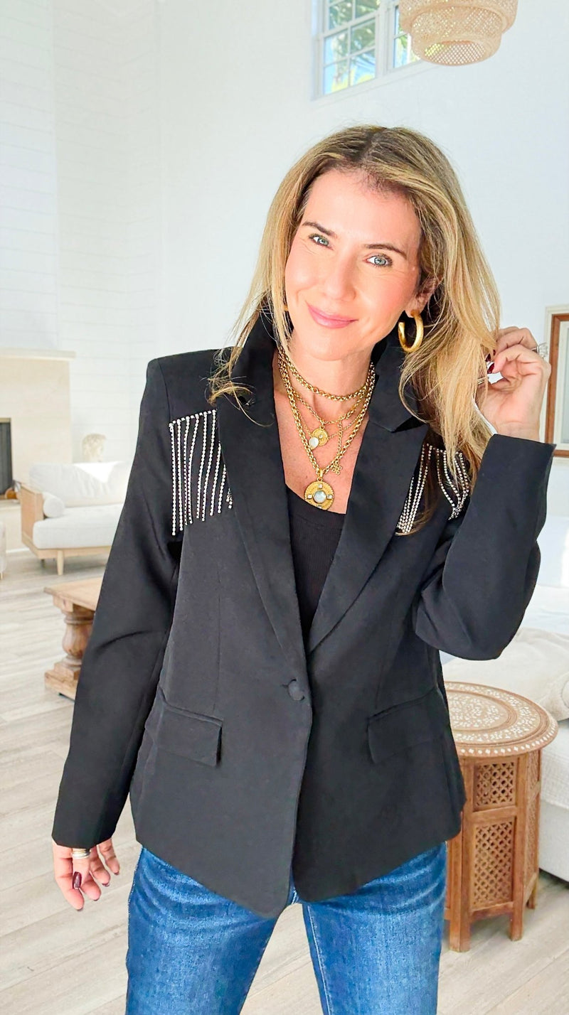 Holiday Glamour Button Blazer-160 Jackets-ROUSSEAU-Coastal Bloom Boutique, find the trendiest versions of the popular styles and looks Located in Indialantic, FL