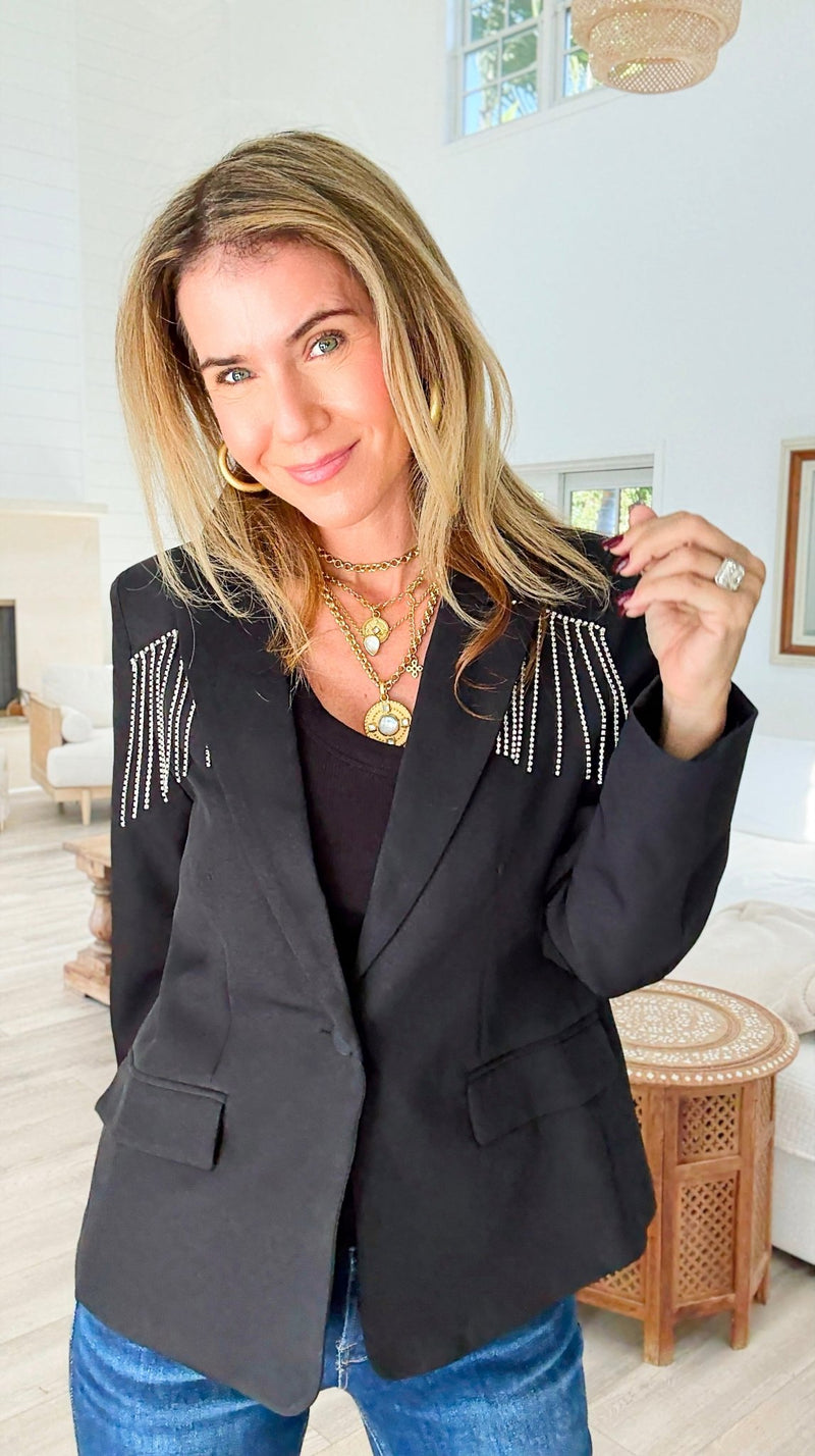 Holiday Glamour Button Blazer-160 Jackets-ROUSSEAU-Coastal Bloom Boutique, find the trendiest versions of the popular styles and looks Located in Indialantic, FL