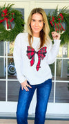 Holiday Keepsake Plaid Bow Knit-140 Sweaters-Dreamers-Coastal Bloom Boutique, find the trendiest versions of the popular styles and looks Located in Indialantic, FL