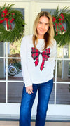 Holiday Keepsake Plaid Bow Knit-140 Sweaters-Dreamers-Coastal Bloom Boutique, find the trendiest versions of the popular styles and looks Located in Indialantic, FL