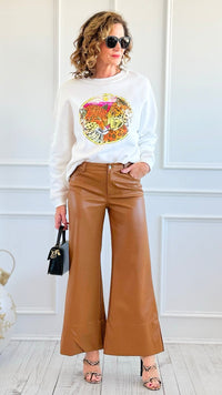 Holiday Luxe Faux Leather Flare Leg Pants - Camel-100 Pants-SO ME-Coastal Bloom Boutique, find the trendiest versions of the popular styles and looks Located in Indialantic, FL