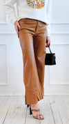 Holiday Luxe Faux Leather Flare Leg Pants - Camel-100 Pants-SO ME-Coastal Bloom Boutique, find the trendiest versions of the popular styles and looks Located in Indialantic, FL