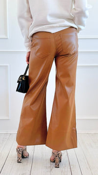 Holiday Luxe Faux Leather Flare Leg Pants - Camel-100 Pants-SO ME-Coastal Bloom Boutique, find the trendiest versions of the popular styles and looks Located in Indialantic, FL