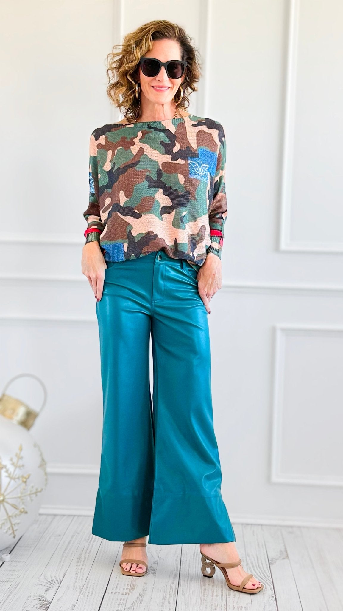Holiday Luxe Faux Leather Flare Leg Pants - Hunter-100 Pants-SO ME-Coastal Bloom Boutique, find the trendiest versions of the popular styles and looks Located in Indialantic, FL