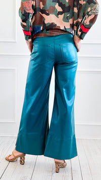 Holiday Luxe Faux Leather Flare Leg Pants - Hunter-100 Pants-SO ME-Coastal Bloom Boutique, find the trendiest versions of the popular styles and looks Located in Indialantic, FL