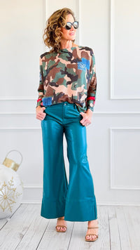 Holiday Luxe Faux Leather Flare Leg Pants - Hunter-100 Pants-SO ME-Coastal Bloom Boutique, find the trendiest versions of the popular styles and looks Located in Indialantic, FL