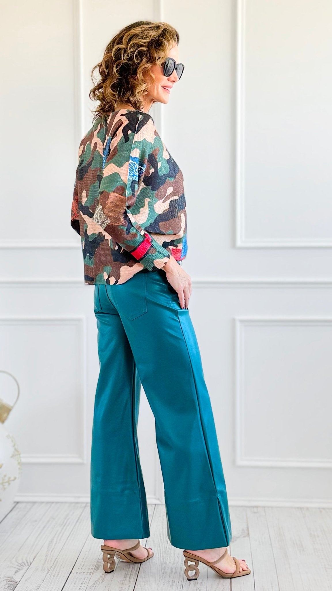 Holiday Luxe Faux Leather Flare Leg Pants - Hunter-100 Pants-SO ME-Coastal Bloom Boutique, find the trendiest versions of the popular styles and looks Located in Indialantic, FL