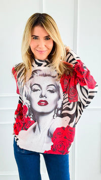 Iconic Glam Rose Turtleneck Italian Knit Sweater-140 Sweaters-SORPRESA-Coastal Bloom Boutique, find the trendiest versions of the popular styles and looks Located in Indialantic, FL